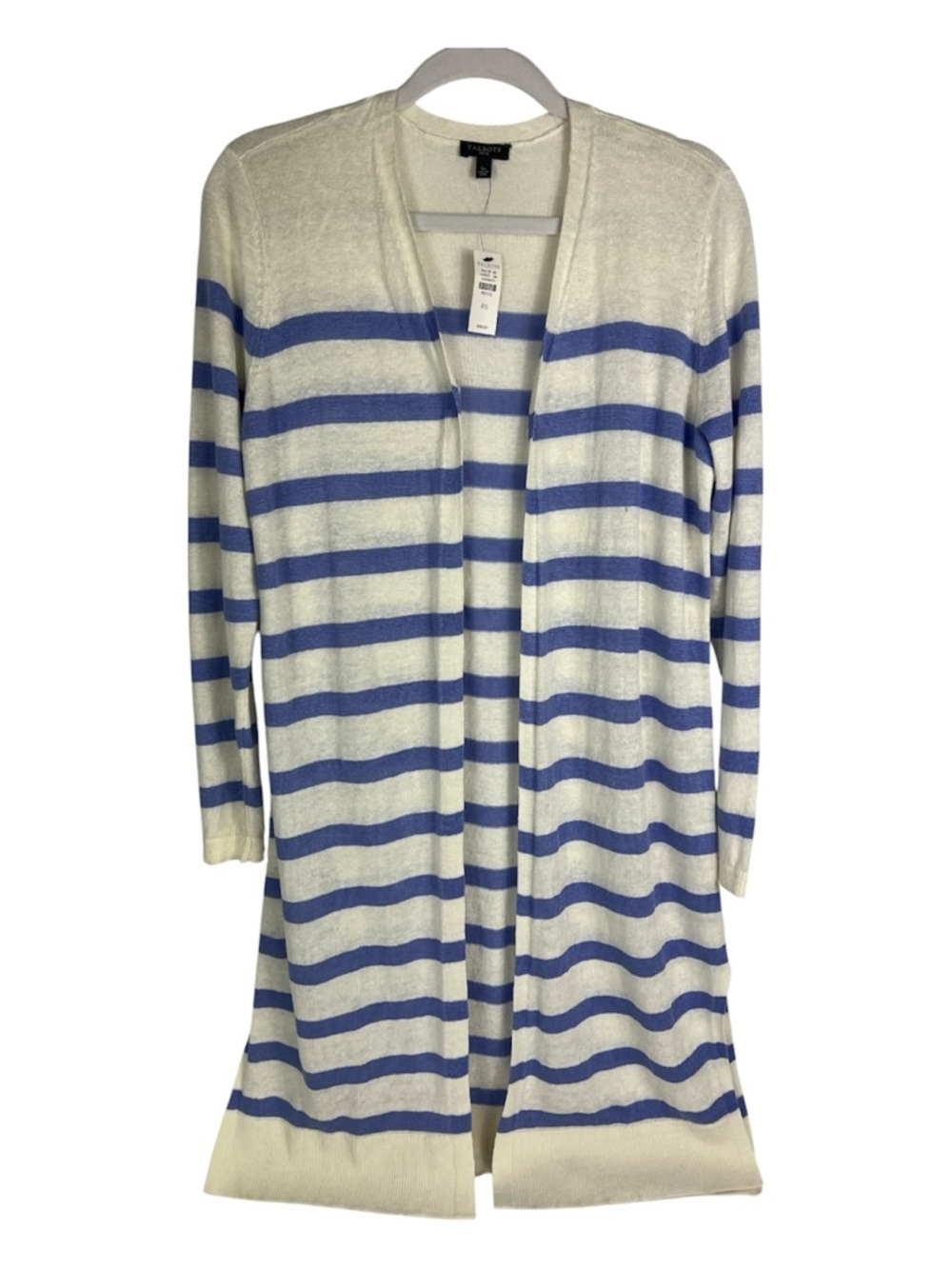 Talbots Sz Small Petite Long Line Cardigan 100% Linen Lavendar Stripe NWT